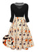 1950er Halloween Kürbis Katze gestrickt Top Patchwork Kleid