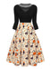 1950er Halloween Kürbis Katze gestrickt Top Patchwork Kleid
