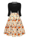 1950er Halloween Kürbis Katze gestrickt Top Patchwork Kleid