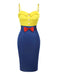 Gelb & Blau 1960er Schneewittchen Kostüm Bogen Bleistift Kleid