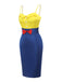 Gelb & Blau 1960er Schneewittchen Kostüm Bogen Bleistift Kleid