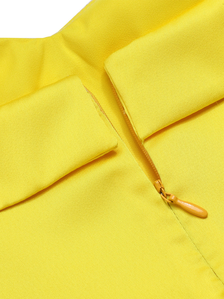 Gelb & Blau 1960er Schneewittchen Kostüm Bogen Bleistift Kleid