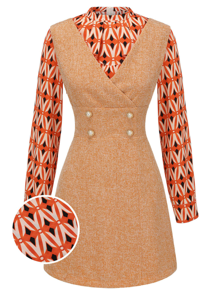 2 Stück orangefarbene Bluse aus den 1960er und Minikleid aus Tweed