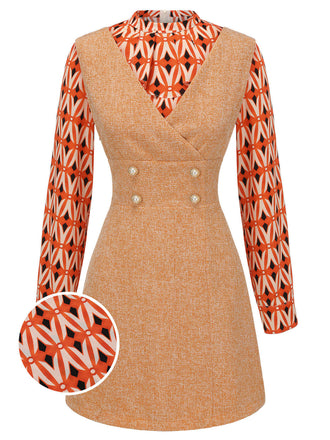 2PCS Orange 1960er Bluse & Tweed Mini Kleid