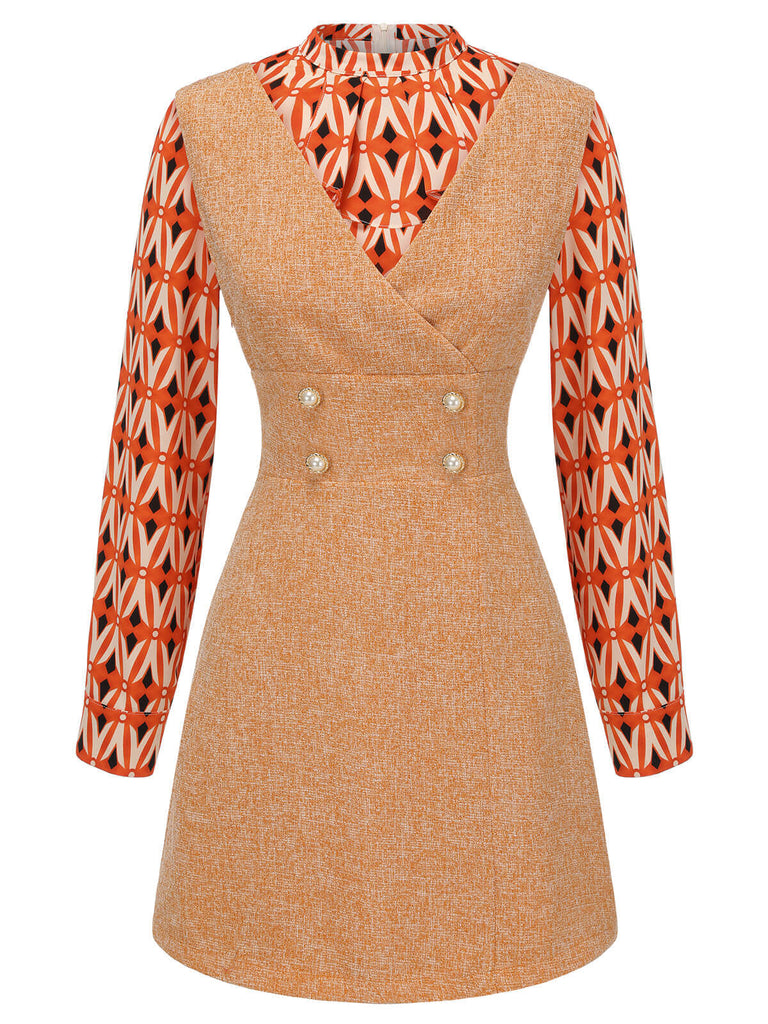 2 Stück orangefarbene Bluse aus den 1960er und Minikleid aus Tweed