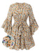 1960er Ausgestelltes Kleid mit langen Ärmeln und Gürtel mit Blumenmuster