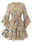 1960er Ausgestelltes Kleid mit langen Ärmeln und Gürtel mit Blumenmuster