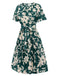 Grünes 1940er Kleid mit plissiertem Gürtel