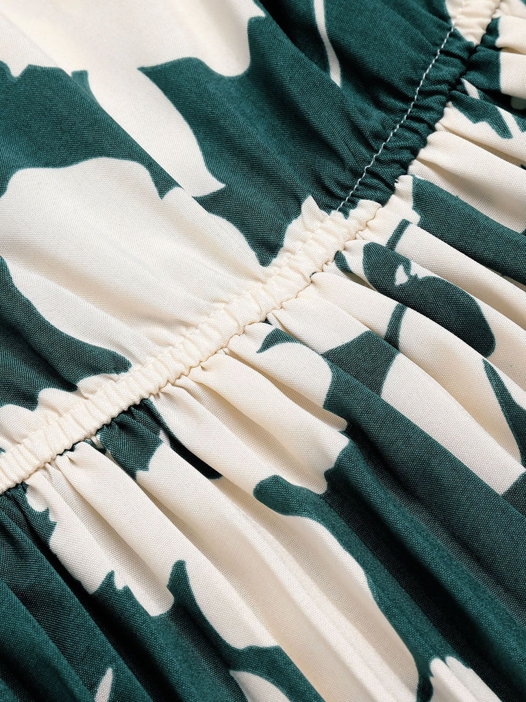 Grünes 1940er Kleid mit plissiertem Gürtel
