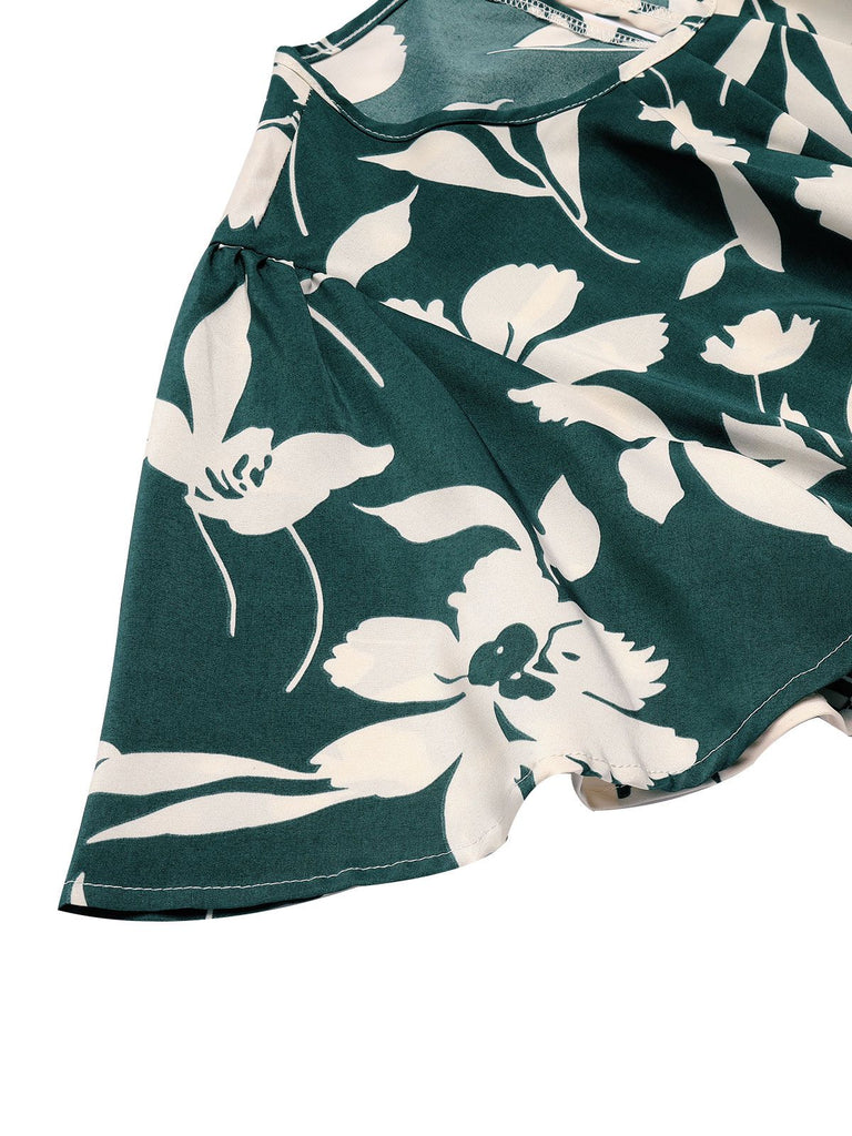 Grünes 1940er Kleid mit plissiertem Gürtel
