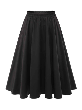 Schwarzer 1950er elastischer Taille Faltenrock