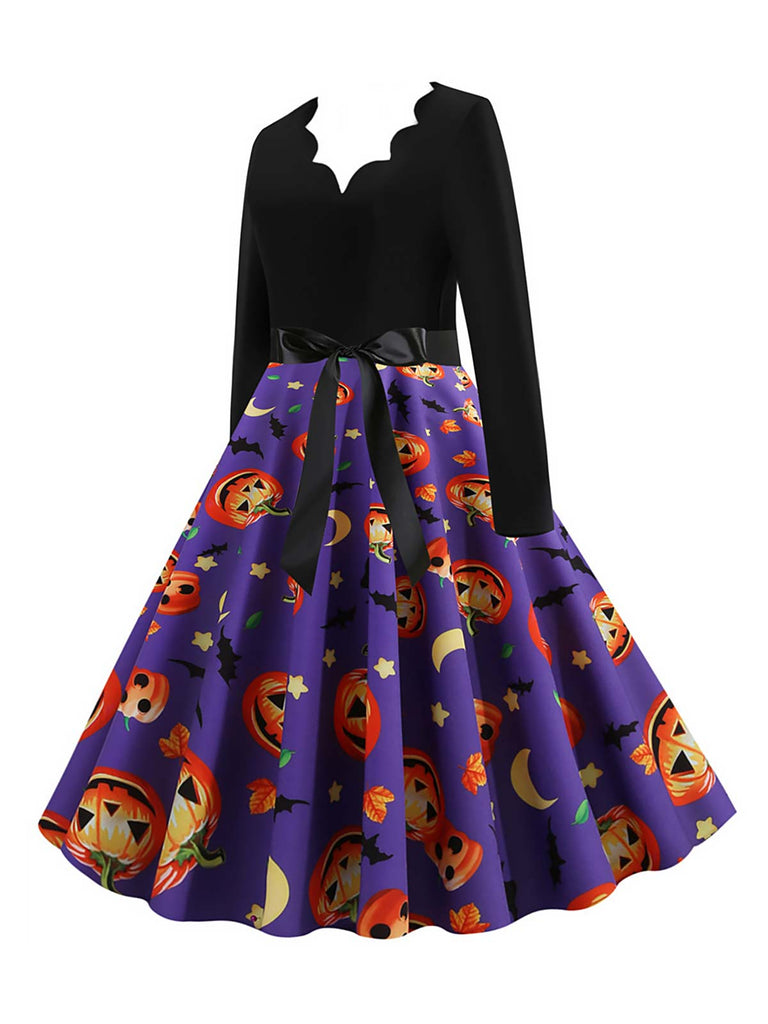 Lila 1950er Halloween Kürbis Swing Kleid