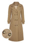 Khakifarbener 1940er Zweireiher Trenchcoat mit Knopfleiste