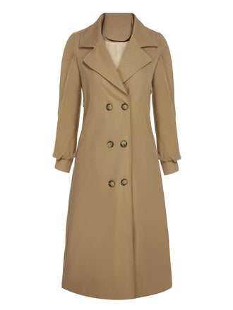 Khakifarbener 1940er Zweireiher Trenchcoat mit Knopfleiste