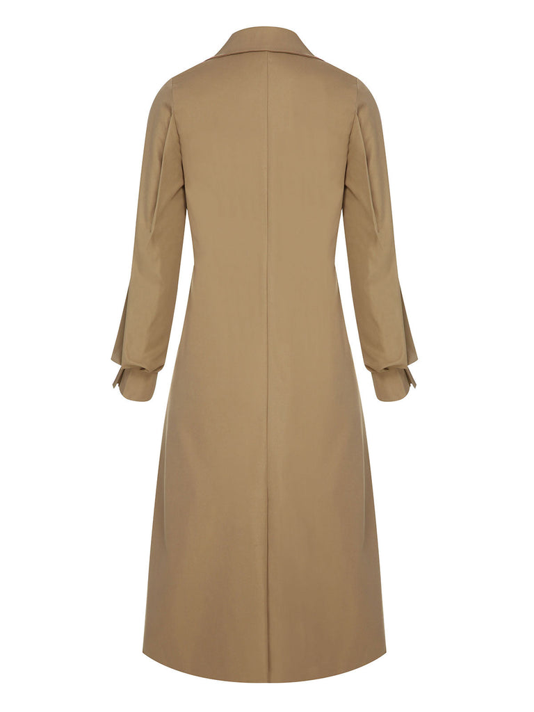 Khakifarbener 1940er Zweireiher Trenchcoat mit Knopfleiste