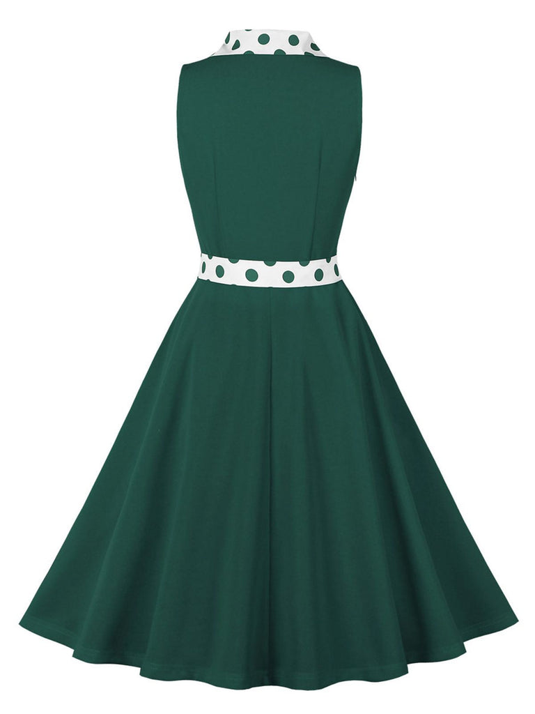 1950er Revers Polka Dots Ärmellos Gürtel Kleid