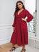 [Plus Size] Rotes 1940er V-Ausschnitt-Polka-Dot-Spitzenkleid