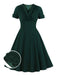 [Übergröße] Dunkelgrün 1950er Solide V-Ausschnitt Kleid mit festem Ausschnitt