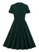 [Übergröße] Dunkelgrün 1950er Solide V-Ausschnitt Kleid mit festem Ausschnitt
