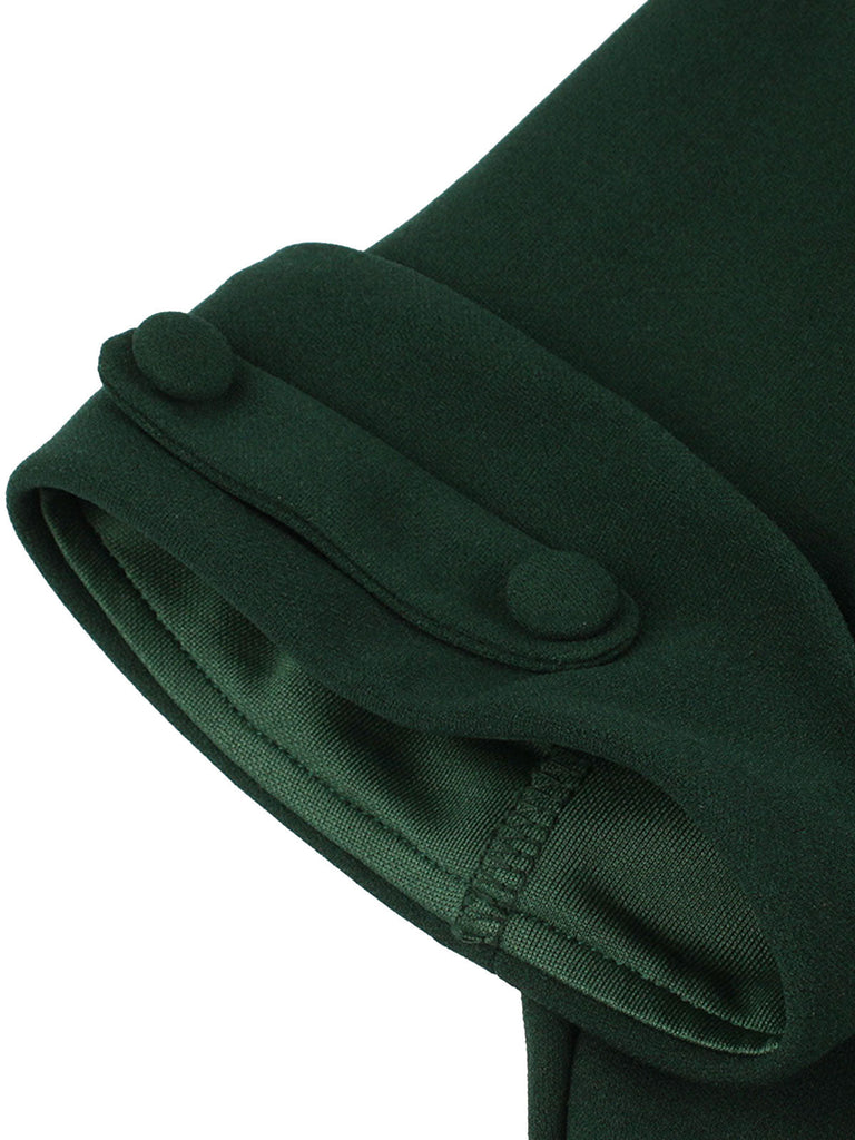 [Übergröße] Dunkelgrün 1950er Solide V-Ausschnitt Kleid mit festem Ausschnitt
