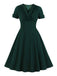 [Übergröße] Dunkelgrün 1950er Solide V-Ausschnitt Kleid mit festem Ausschnitt