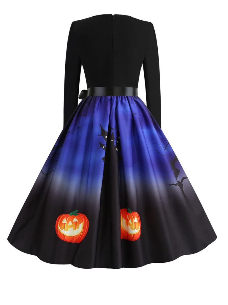 1950er Halloween Kürbis Nacht V-Ausschnitt Kleid