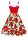 Rotes 1950er Weihnachtsblumenkleid mit Zottelmuster