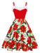Rotes 1950er Weihnachtsblumenkleid mit Zottelmuster