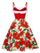 Rotes 1950er Weihnachtsblumenkleid mit Zottelmuster
