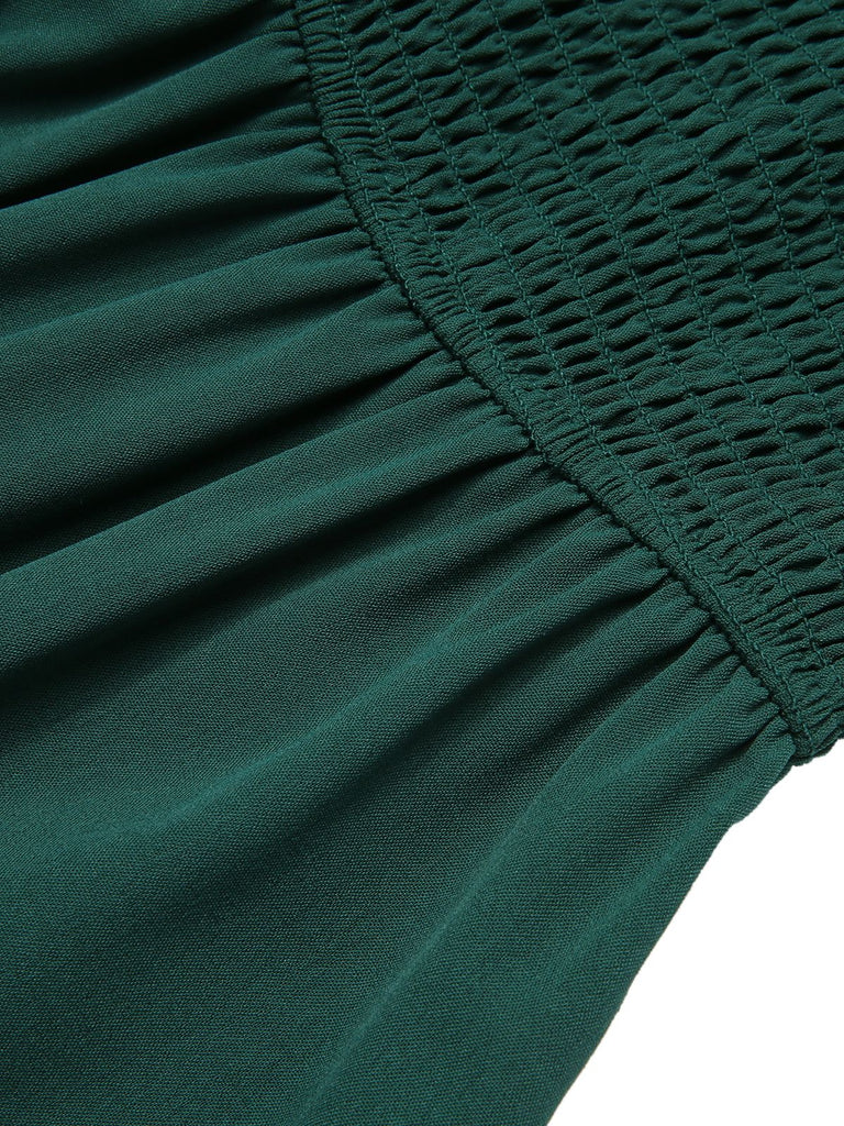 Grünes 1940er Top mit elastischen regulären Ärmeln Kleid