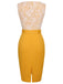 Gelbes 1960er Kleid mit Patchworkgürtel aus Spitze