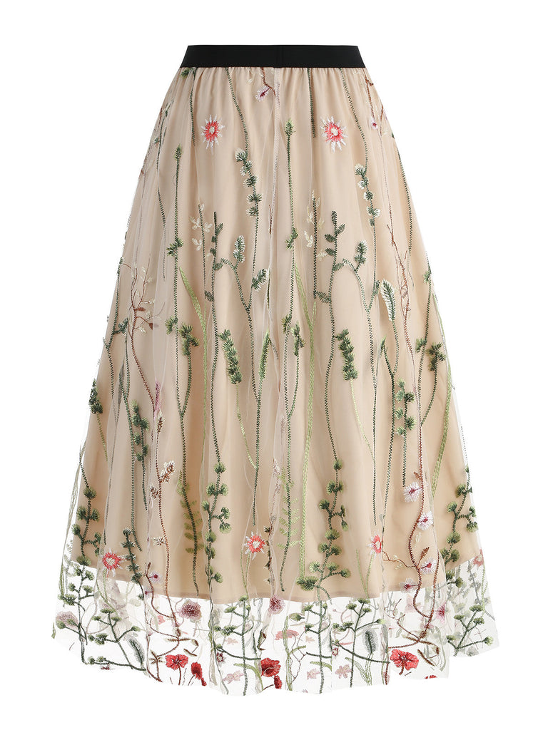 1950er Floral bestickter Mesh-Rock