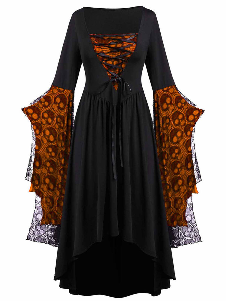 1950er Halloween Gothic Vampir Spitze Patchwork Hexenkleid
