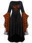 Orange 1950er Halloween Gothic Vampir Spitze Patchwork Hexenkleid