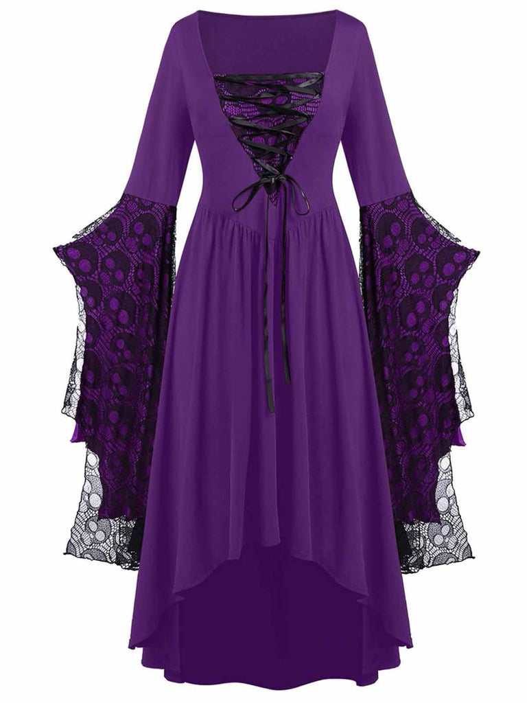 1950er Halloween Gothic Vampir Spitze Patchwork Hexenkleid