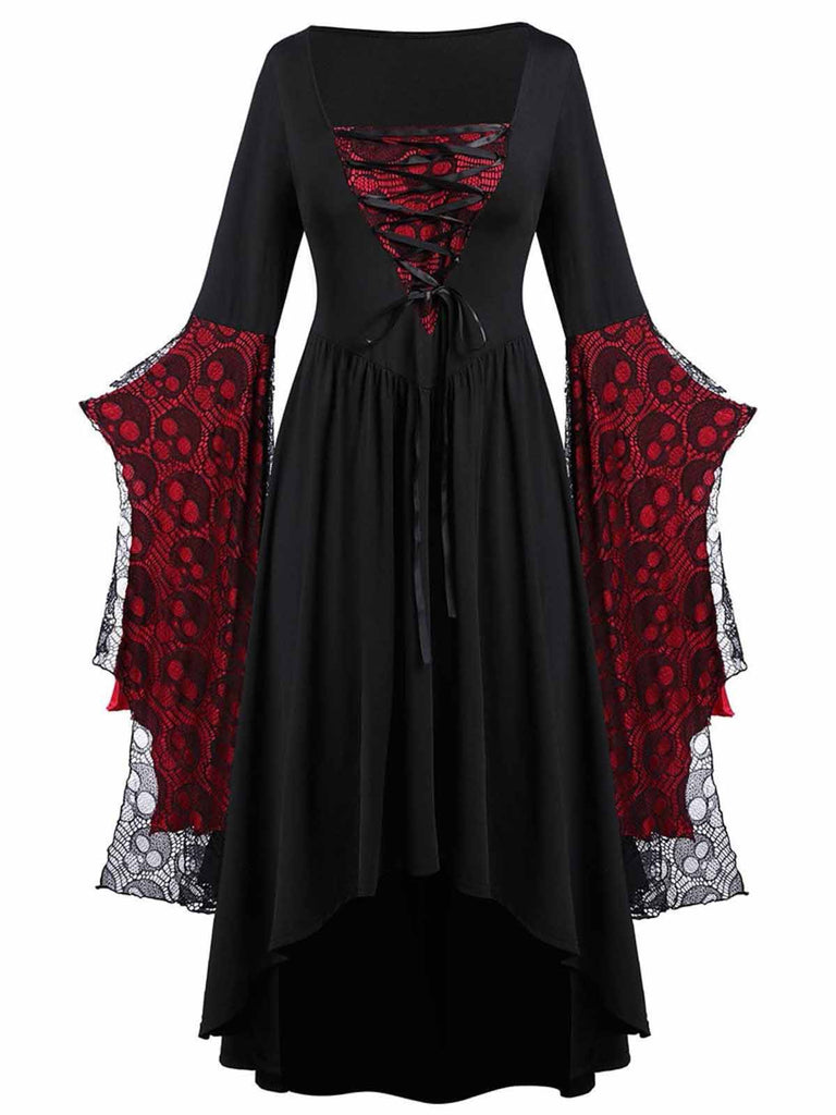 1950er Halloween Gothic Vampir Spitze Patchwork Hexenkleid