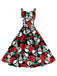 1950er Halloween Schädel Rose Träger Kleid