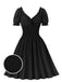 1950er Solid Smocked Taille Off-Shoulder Kleid