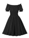 1950er Solid Smocked Taille Off-Shoulder Kleid