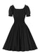 1950er Solid Smocked Taille Off-Shoulder Kleid