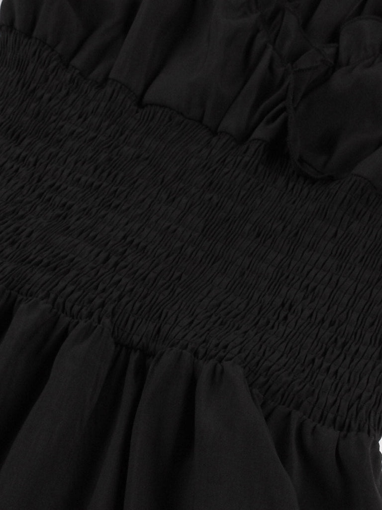 1950er Solid Smocked Taille Off-Shoulder Kleid