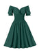 1950er Solid Smocked Taille Off-Shoulder Kleid