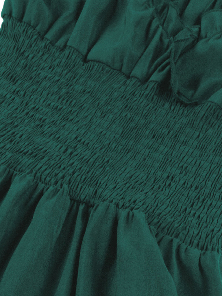 1950er Solid Smocked Taille Off-Shoulder Kleid