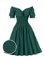 1950er Solid Smocked Taille Off-Shoulder Kleid