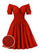 1950er Solid Smocked Taille Off-Shoulder Kleid