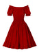 1950er Solid Smocked Taille Off-Shoulder Kleid