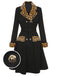 Schwarz 1950er Leopard Revers Tasche Mantel