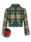 Grün 1950er Revers Schottisches Plaid Kurze Jacke