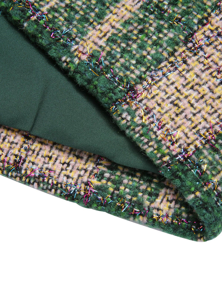 Grün 1950er Revers Schottisches Plaid Kurze Jacke
