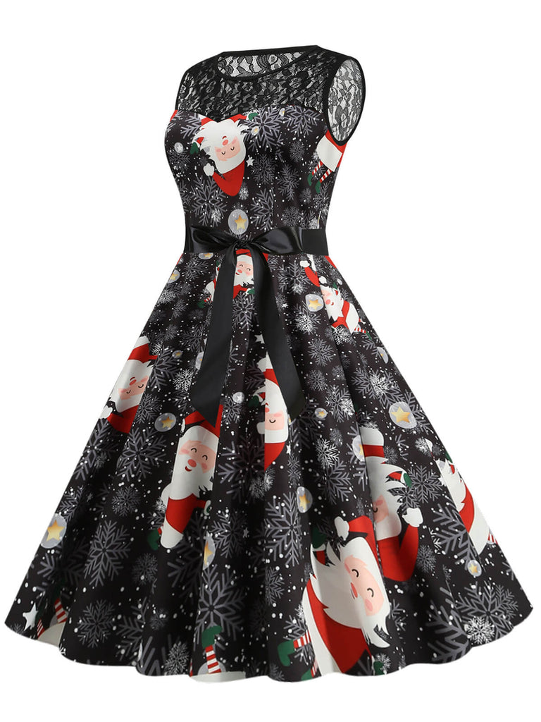 1950er Weihnachten Weihnachtsmann Spitze Patchwork Kleid